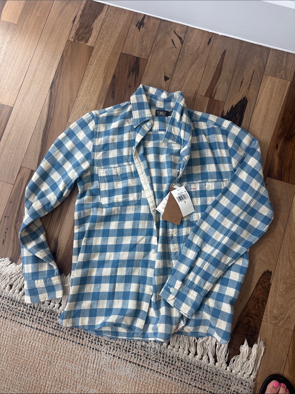 Double RL Blue & White Check Flannel Button-Up Shirt